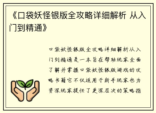 《口袋妖怪银版全攻略详细解析 从入门到精通》